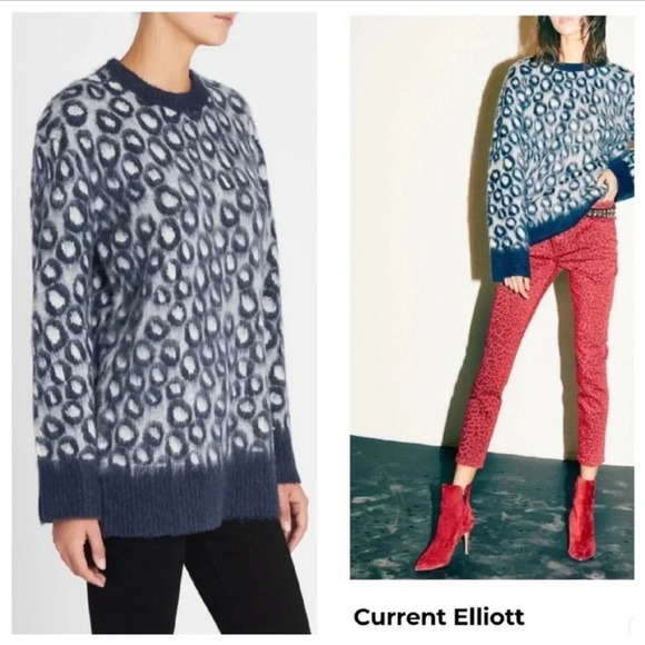 New Current/Elliott the Cali Sweater Brushed Leopard print pullover fuzzy animal - Picture 1 of 8